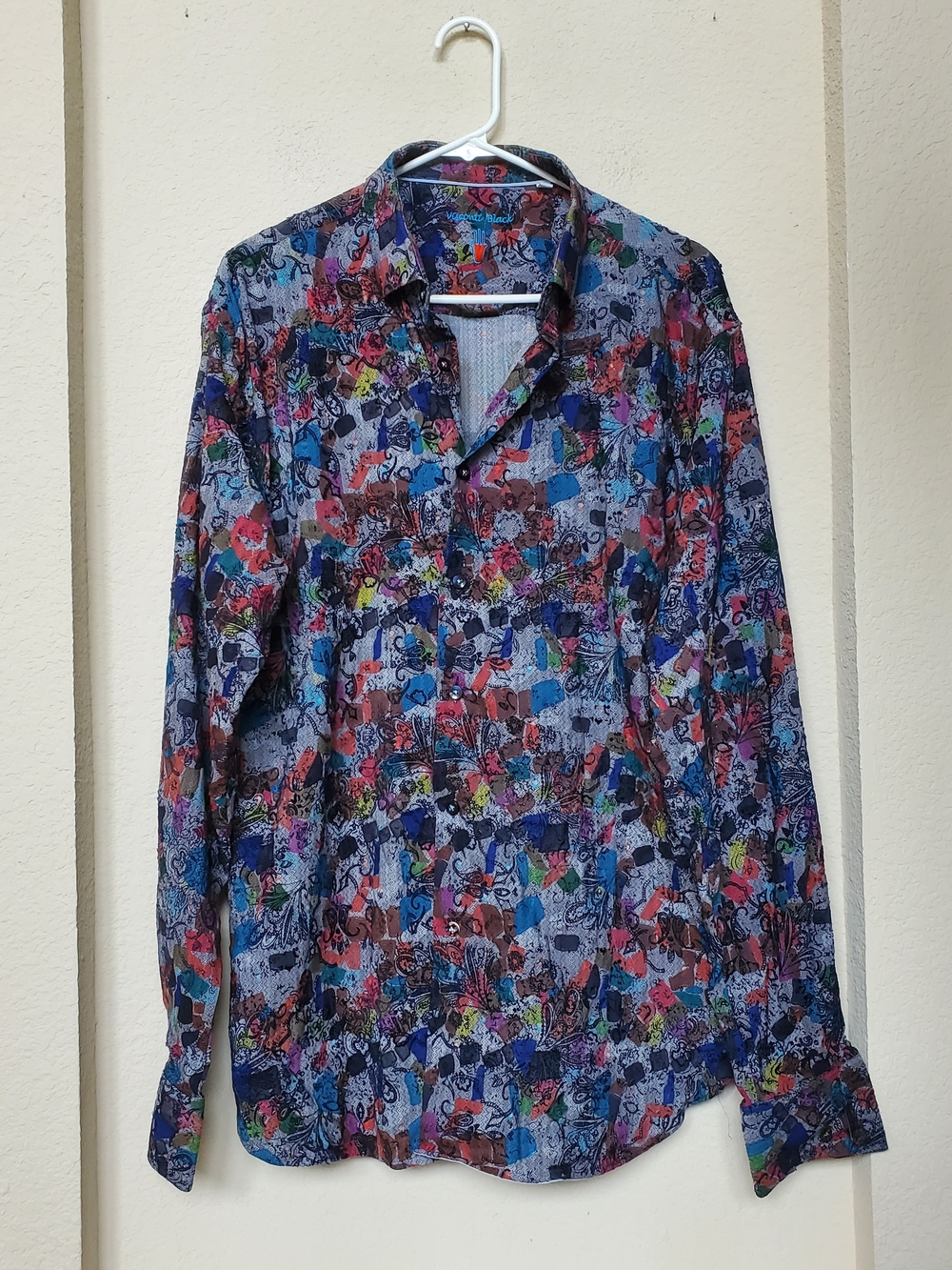 Luchiano Visconti Black Unique Digital Squares Shirt.  Size XL